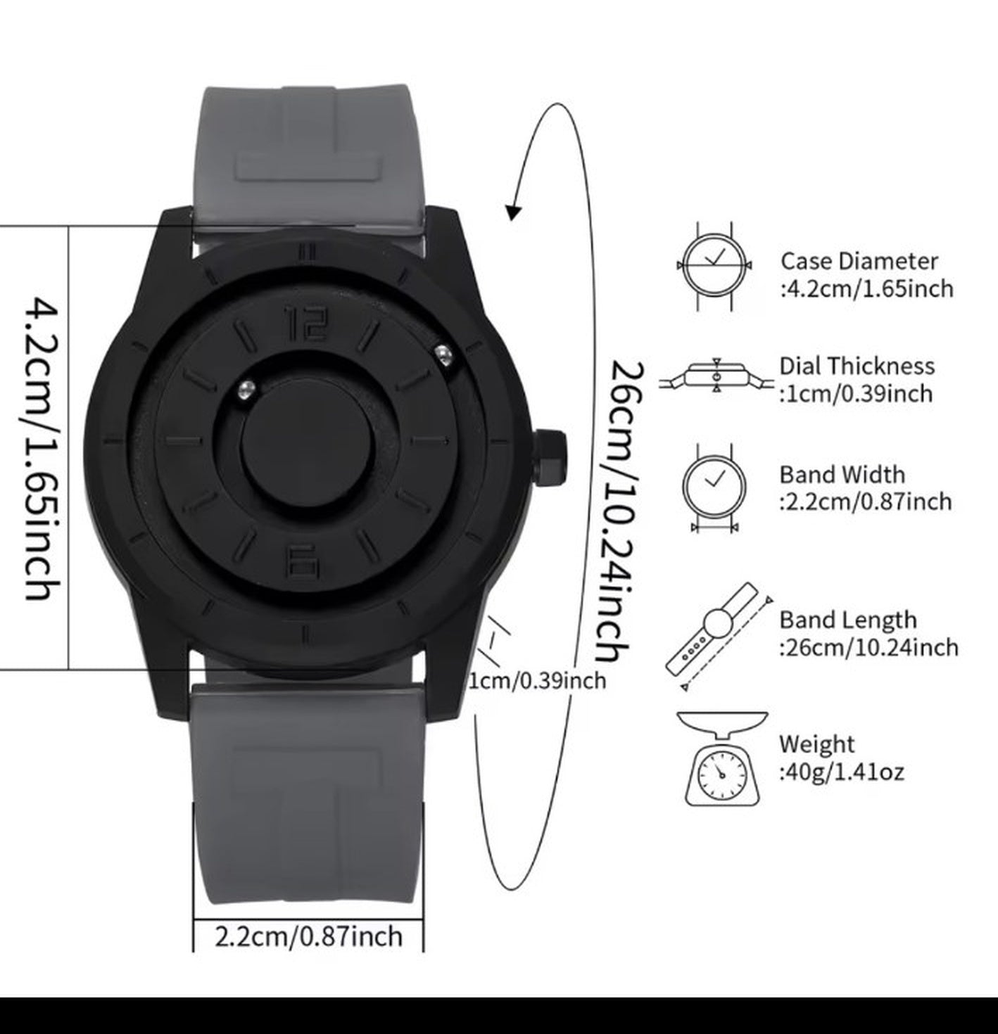 Magnetic suspension men's watch dimensions