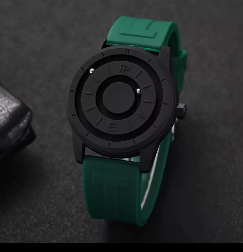 Green magnetic suspension men's watch lifestyle
